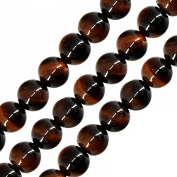 Perle Ronde en Œil-De-Tigre Rouge 10 mm Ø0.5 mm (~38 Pièces)