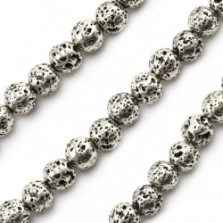 Perle de lave Ronde Argent Antique 6 mm (~60 Pièces)