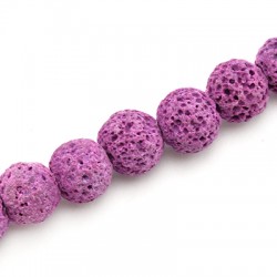 Perle de lave Ronde Violette 10 mm Ø~1 mm (~40 Pièces)