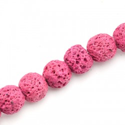 Perle de lave Ronde Fuchsia 10 mm Ø~1 mm (~40 Pièces)