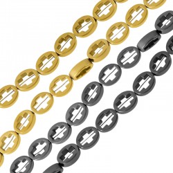 Hematite Slider Oval with Cross 6x8mm Ø1mm (~49pcs)