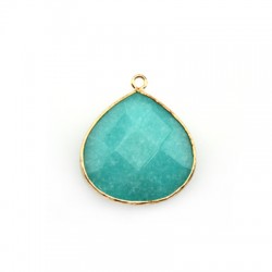 Pendentif en jade de Montagne en Forme de Larme avec Monture en Laiton 30 mm