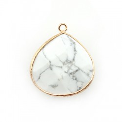 Pendentif en Howlite en Forme de Goutte avec Monture en Laiton 30 mm