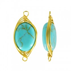 Howlite Connector Oval with Brass Wire 11x24mm