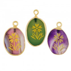 Breloque Ovale en Agate avec Fleur 16 x 21 mm