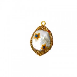 Pendentif en Perles D'Eau Douce Ovales Plaquées de Pierres ~22X25 mm