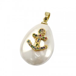 Sea Shell Pearl Charm Teardrop Anchor with Zircon 18x24mm