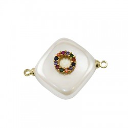 Fresh Water Pearl Connector Rhombus Circle with Zircon ~20mm