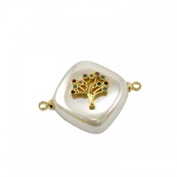 Intercalaire losange en Nacre 15mm avec arbre de vie en Zircons