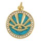 Brass Charm Round with Evil Eye Zircon & Shell Base 16mm