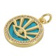 Breloque Ronde en Laiton avec Zircon œil Maléfique et base Coquillage 16 mm