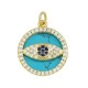 Brass Charm Round with Evil Eye Zircon & Shell Base 17mm