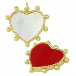 Ciondolo in Ottone a Forma di Cuore con Perline e Base in Conchiglia 20X22 mm