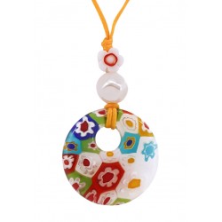 Pièce en Verre Millefiori rond avec Fleurs 32 mm