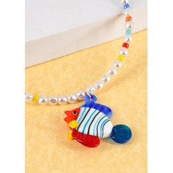 Ciondolo in Vetro Stile Murano a Forma di Pesce Multicolore ~35X40 mm