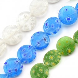 Perle en Verre Millefiori Ronde Plate 14 mm Ø1 mm (28 Pièces)