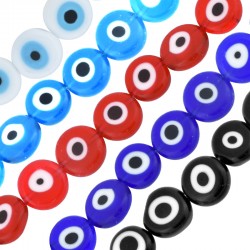 Glass Bead Round Flat with Evil Eye 10mm Ø1mm (~38pcs)