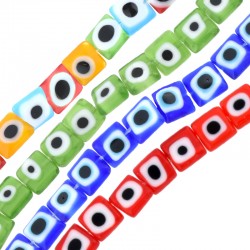 Γυάλινη Χάντρα Μάτι Τετράγωνη Επίπεδη 8mm Ø1mm (46τμχ)