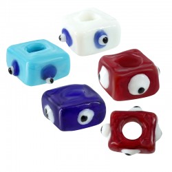 Perle en Verre cube avec œil Maléfique 15 Mm/8.5 mm Ø 6 mm