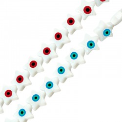 Perle en Verre Étoile avec œil Maléfique 10 mm Ø~0.4 mm (~39 Pièces)