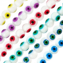 Γυάλινη Χάντρα Στρογγυλή Μάτι 8mm Ø~1mm (~50τμχ)