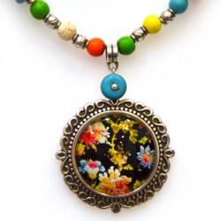 Cabochon en Verre à dos plat rond Fleurs 25 mm