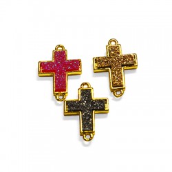 Brass Connector Cross Setting with Fancy Stone 13x14mm
