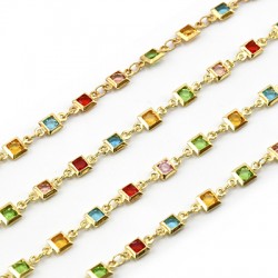 Brass Chain with Square Glass Stone 6mm