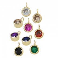 Breloque Ronde en Laiton avec Cristal 6 mm