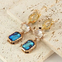 Brass Charm Setting with Glass Rectangular 13x16mm