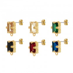 Brass Earring Rectangular with Glass Stone & Loop 6x8mm