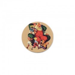 Pendentif rond en bois avec Dessin de Noël 50 mm
