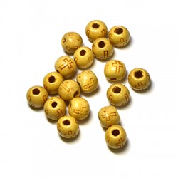 Ξύλινη Χάντρα Στρογγυλή με Σταυρό 10x8mm