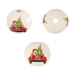 Perle de Noël en bois Voiture et Sapin 20 mm Ø~4 mm