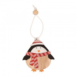 Pendentif de Noël en bois Pingouin Écharpe 50 x 54 Mm/2.2 mm