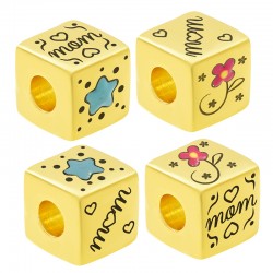 Cube en Laiton Émaillé « mom » avec Fleur Étoile 10 mm Ø5.2 mm