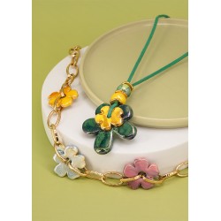 Pendentif Fleur en Céramique vert avec Émail 50 mm Ø4.5 mm