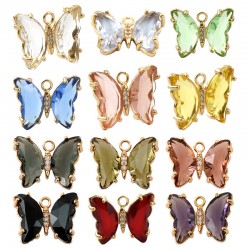 Pendentif serti papillon en laiton avec cristal 20x15mm