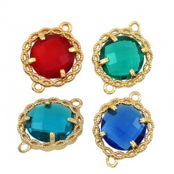 Brass Connector Round Setting with Glass Stone 14mm