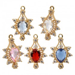Pendentif goutte serti en laiton avec cristal 16x22mm