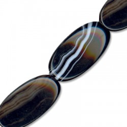Agate Noire Rayée Ovale 20 x 40 mm Qualité AA (40 cm de Longueur - 10 Pièces)