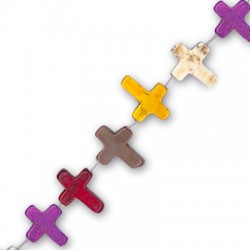 Croix en Howlite 12 x 16 mm (Avec trou Horizontal) (40 cm de Longueur - 25 Pièces)