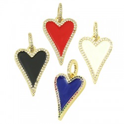 Zircon Brass Pendant Heart & Enamel 18x25mm