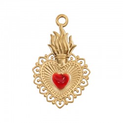 Pendentif cœur en Acier Inoxydable 304 Émaillé 22 x 35 mm