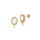 Brass Earring Oval with Glass Stone & Hoop 8x10mm