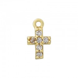 Breloque en laiton en forme de croix avec zircon 5 x 9 mm