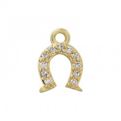 Breloque en laiton en forme de fer à cheval avec zircon 6 x 9 mm
