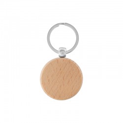 Steel Keyring with Wooden Pendant Round 39mm/7mm