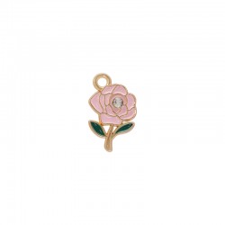 Enameled Zamak Charm Rose 11x18mm