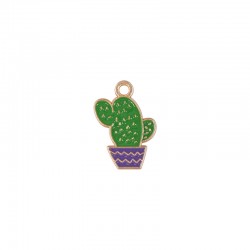 Pendentif en Zamak émaillé en forme de Pot de Fleurs Cactus 14 x 20 mm